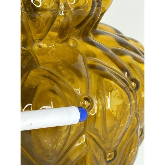 Vintage Quilted Amber Glass Brass Electric Hurricane Style MCM Table Lamp AS IS - Picture 9 of 9